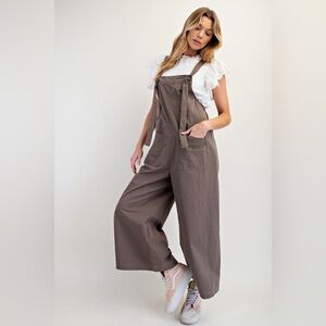 Easel Brown Wide-Leg Overalls